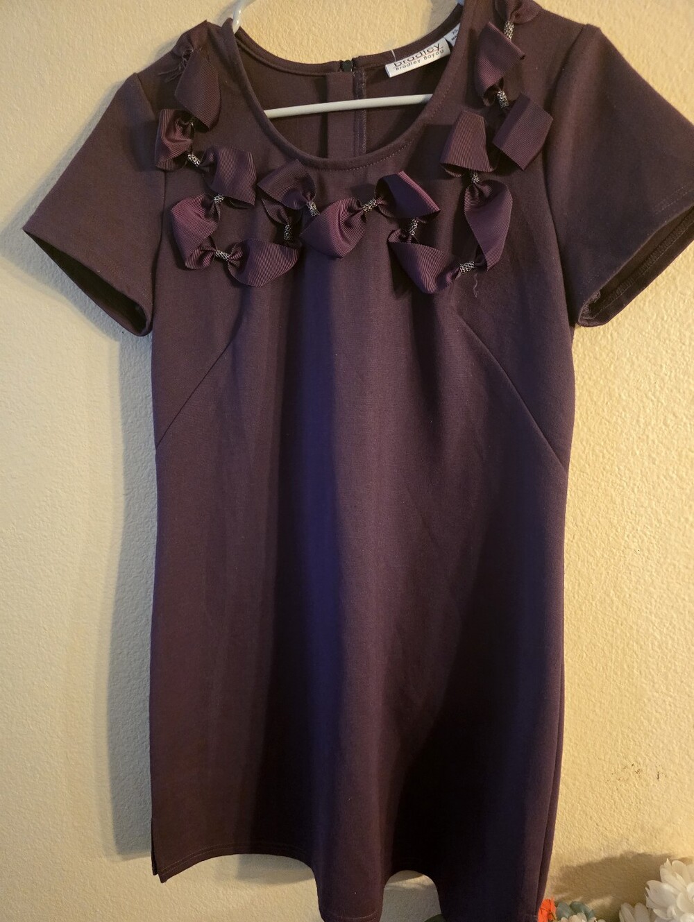 Purple Bow-Trim Midi Dress for Women